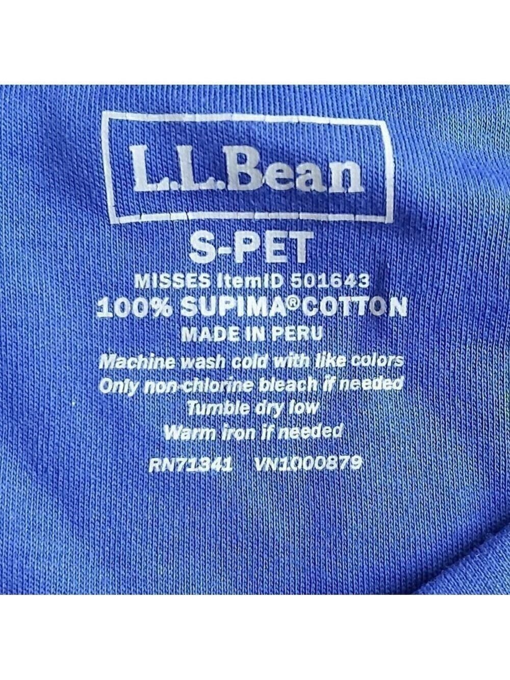 L.L. Bean 100% Supima Cotton 3/4 Sleeve Royal Blue Top - Size Small Petite - Picture 7 of 7